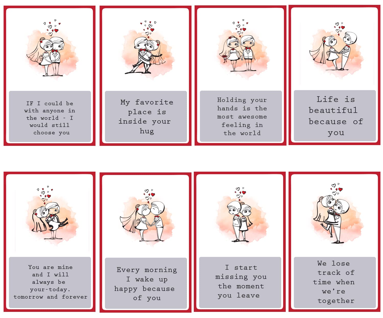 Valentines Special Love Story Romantic Cards l Cute Message Set of 9 with envelope