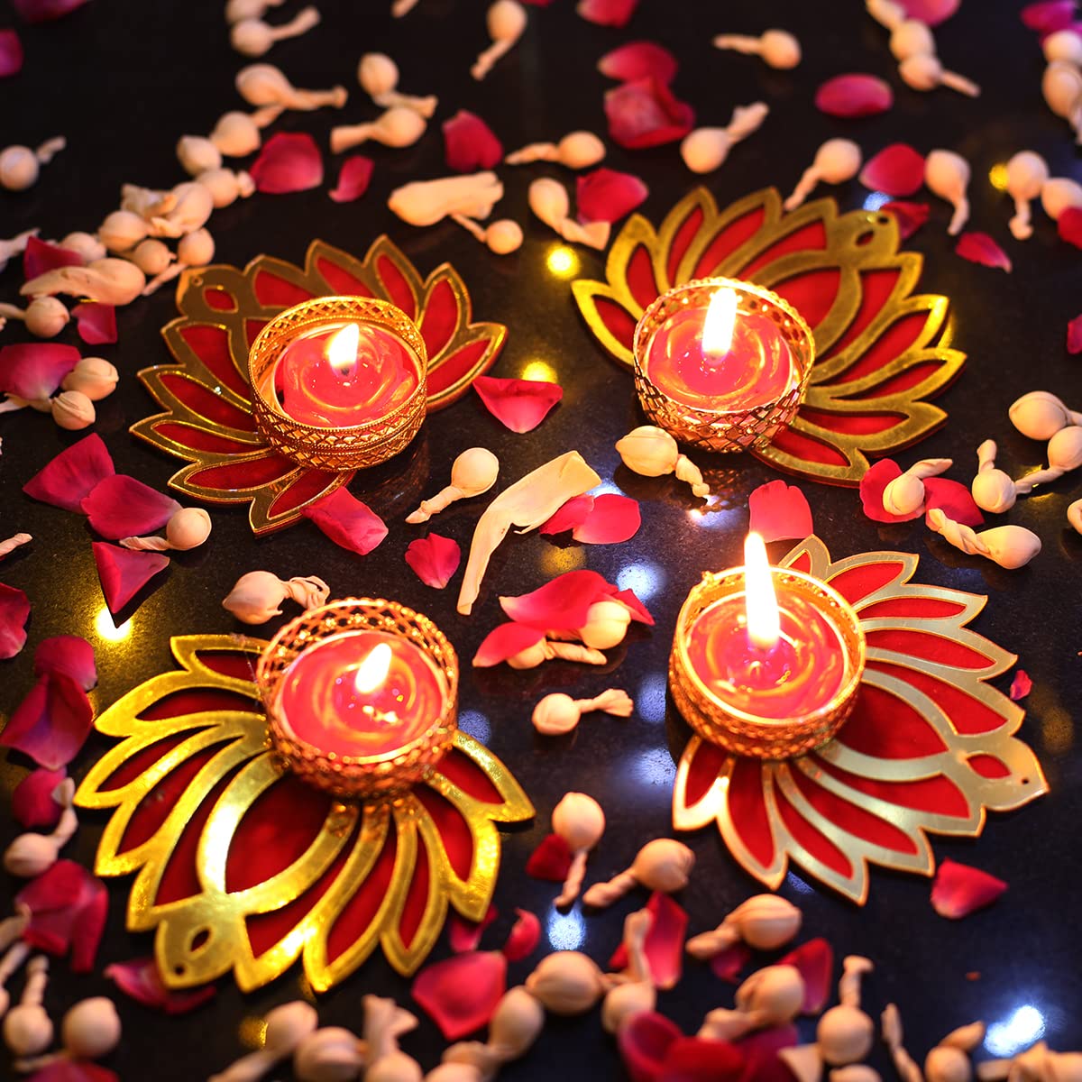 Set of 4 Lotus shape diyas for Diwali