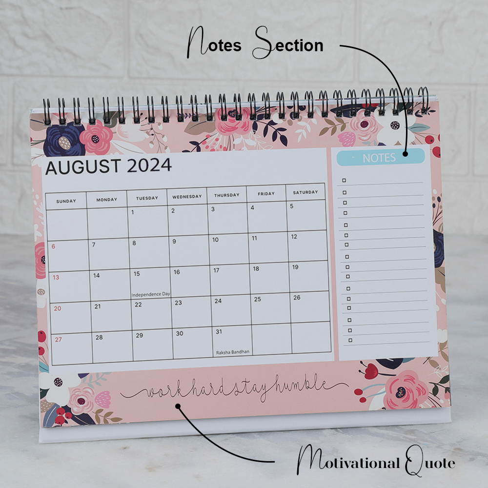 Kaameri Bazaar l 2024 l Floral Desk Calendar l With inspirational quotes l 12 Months l Includes note